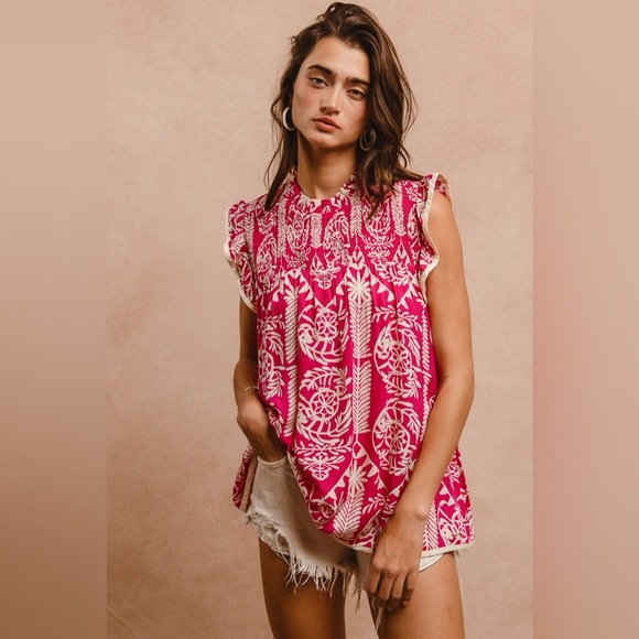 BiBi Printed Ruffle Sleeve Top - Picture 8 of 14